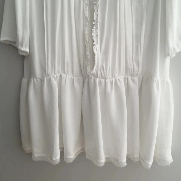 Free People Bohemian Victorian Drop Waist Blouse with Lace White Small - Picture 9 of 14
